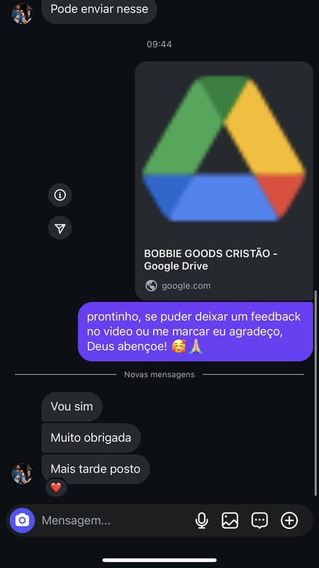 Conversa Instagram - Compartilhamento Google Drive